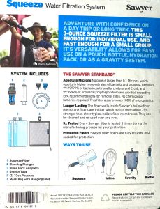 Sawyer Squeeze Filter Package Info